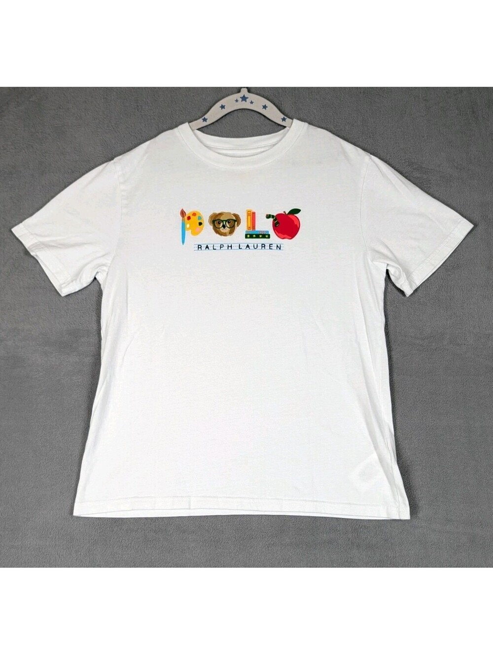 Polo Ralph Lauren Boys M 10 12 White Polo Bear Back To School Graphic Cotton Tee